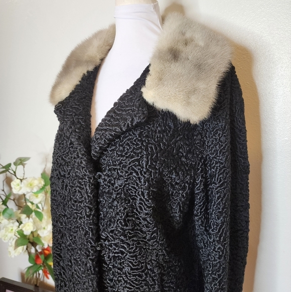 Vintage 1950s Persian Curly Lamb Coat Mink Collar Fort Fur Co. Luxury Jacket - Picture 12 of 15